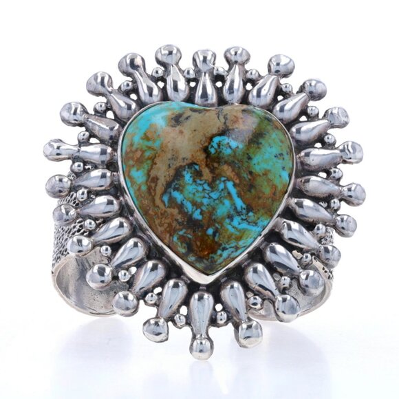 Dian Malouf Turquoise Heart Cuff Bracelet 6 1/2" - Sterling Silver 925 Love